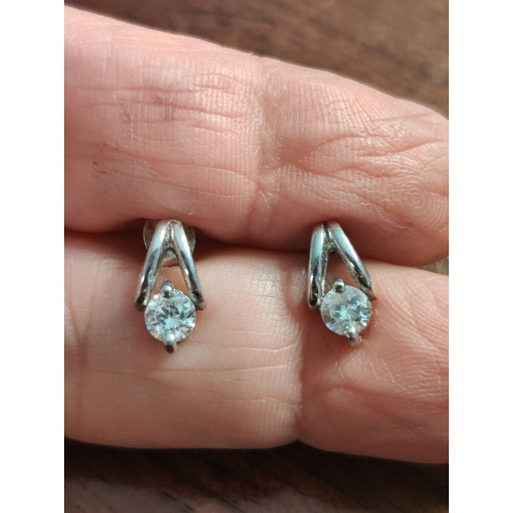 Vintage Signed ATI Thai Cubic Zirconia Silver Tone Post Earrings